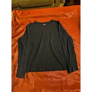 Global Long Sleeve Pocket Shirt Mens M Black Crewneck Cotton Tee Casual Basic